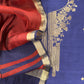 Blue And Maroon Handloom Unstitched Silk Suit With Kadwa Weaving