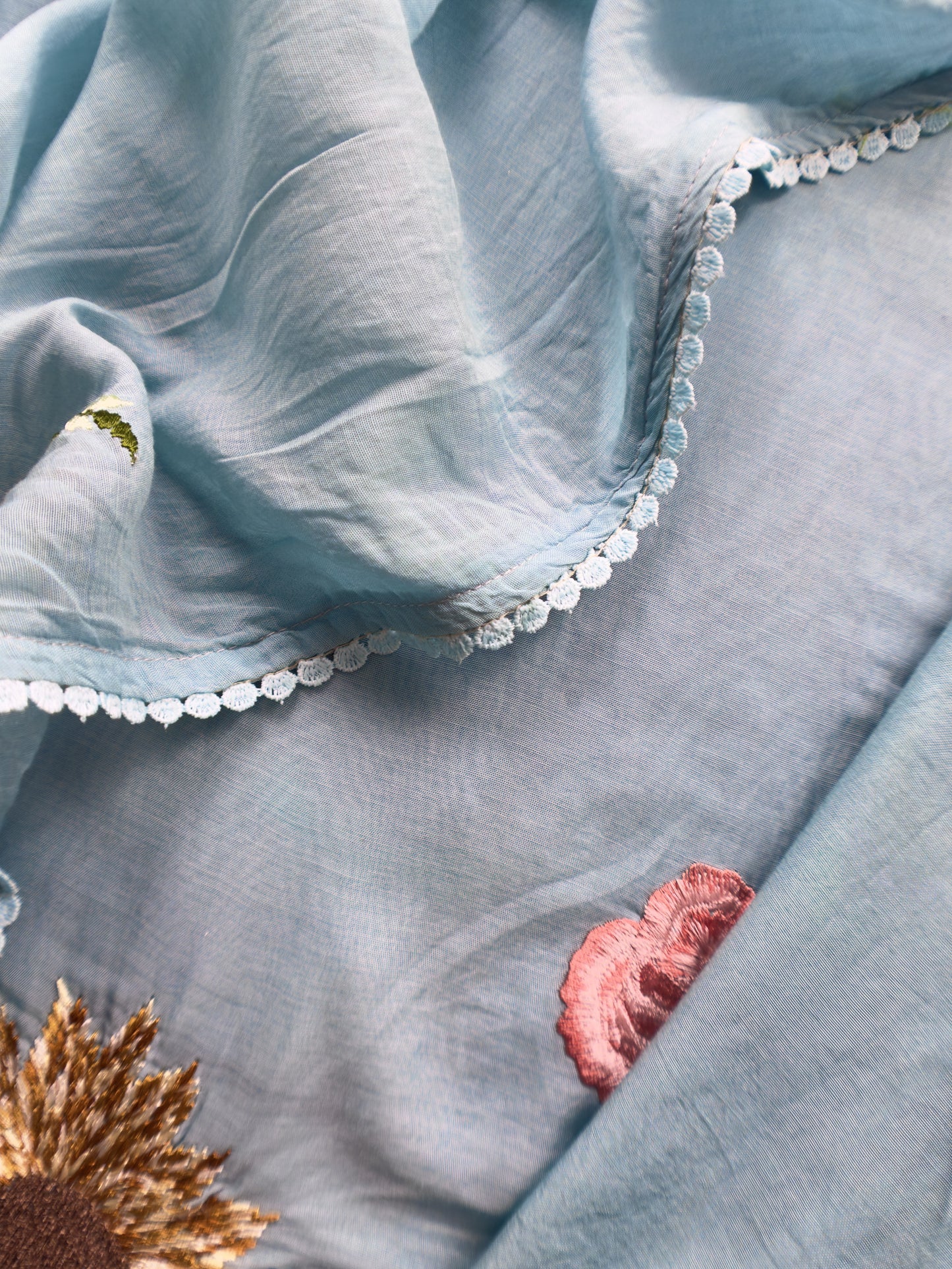Ocean Blue Pure Mul Cotton Sunflower Suit With Resham Embroidery And Appliqué Work