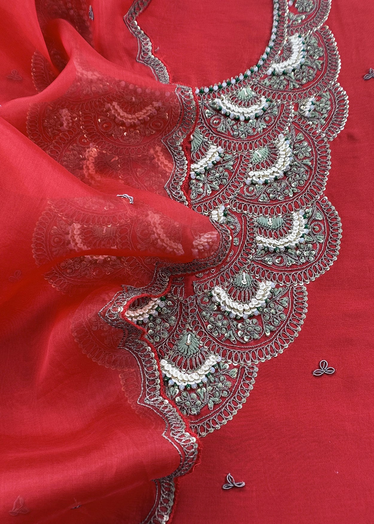 Burnt Red Varanasi Silk Kurta and Kora Silk dupatta with  Dabka Dori Hand work with Woven details