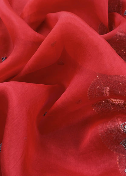 Burnt Red Varanasi Silk Kurta and Kora Silk dupatta with  Dabka Dori Hand work with Woven details