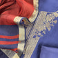 Blue And Maroon Handloom Unstitched Silk Suit With Kadwa Weaving
