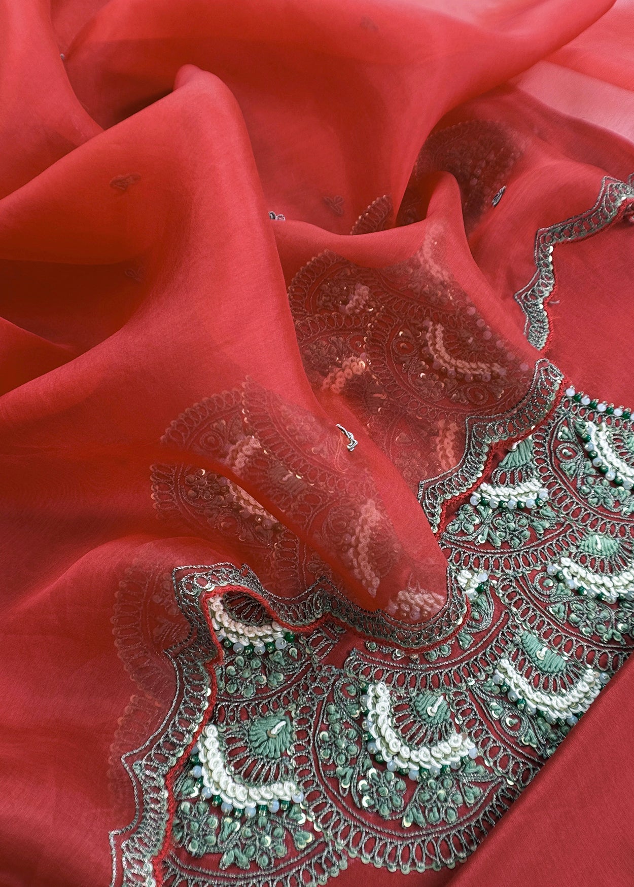 Burnt Red Varanasi Silk Kurta and Kora Silk dupatta with  Dabka Dori Hand work with Woven details