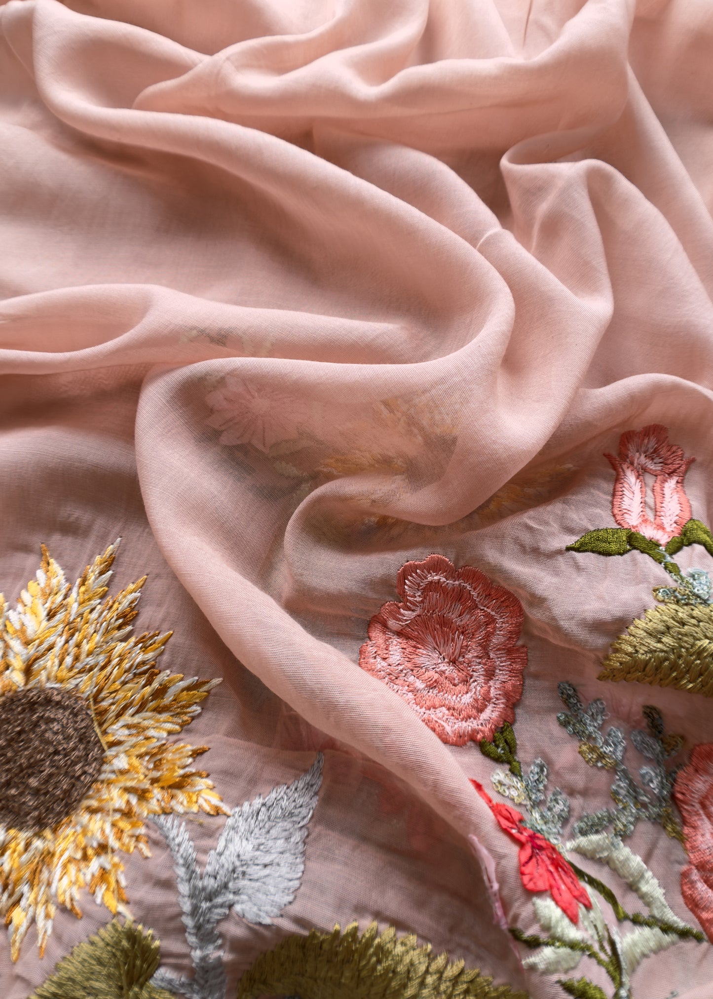 Blush Pure Mul cotton Sunflower Suit with Resham Embroidery and Appliqué Work
