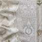 White With Yellow Pure Mul Handblock Print Suit With Chikan Embroidery
