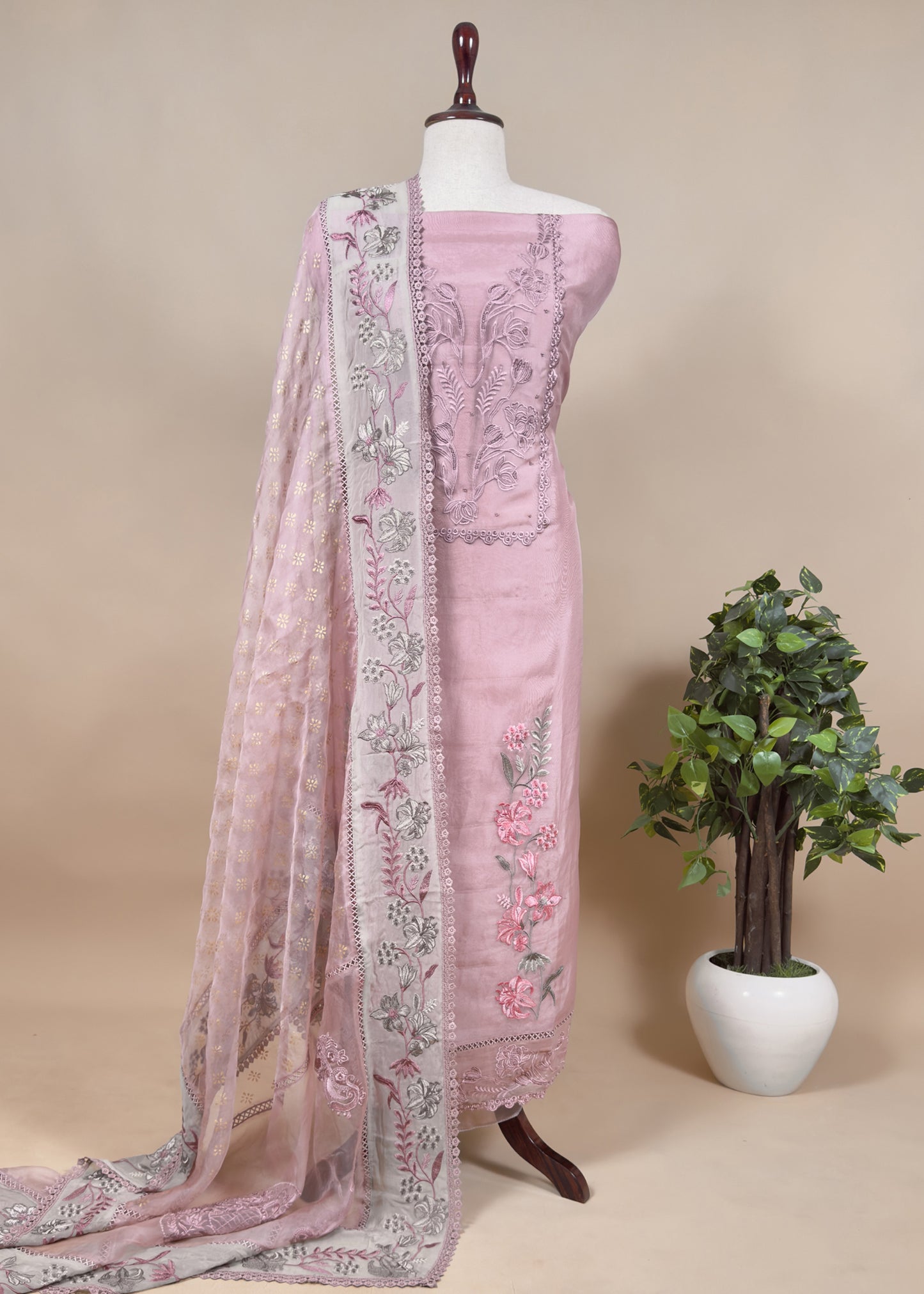 Pink Pure Organza Pakistani Suit With Dupatta