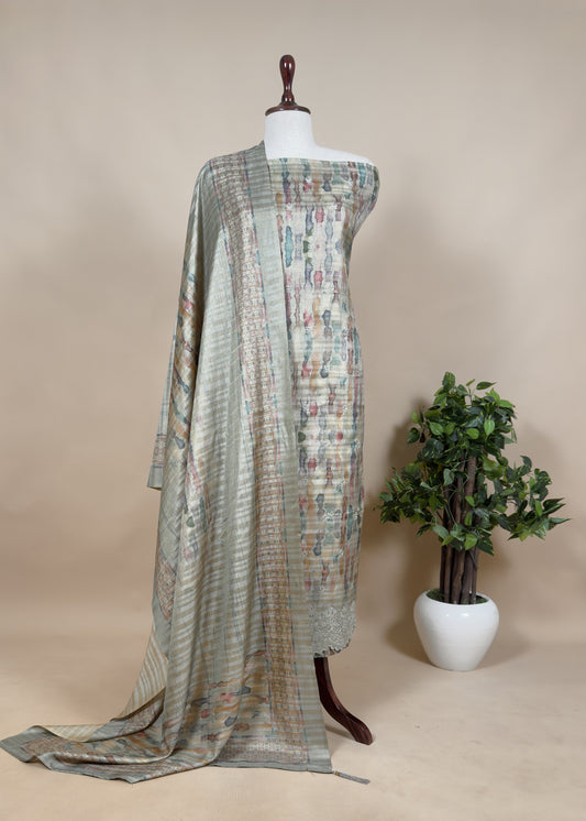 Tussar Unstitched Dupatta-Suit