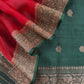 Green and Red Handloom Raw Silk Kurta and Kora Silk Dupatta with Gold Kadwa Weaving