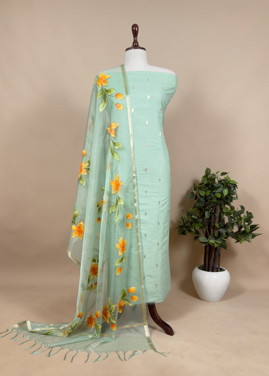 Banarasi Suit With Hand-Painted Organza Dupatta