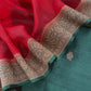 Green and Red Handloom Raw Silk Kurta and Kora Silk Dupatta with Gold Kadwa Weaving