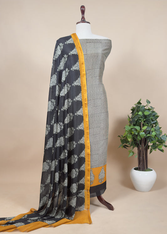 Yellow Black Handloom Maheshwari Silk Suits Traditional Dupatta