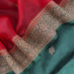 Green and Red Handloom Raw Silk Kurta and Kora Silk Dupatta with Gold Kadwa Weaving