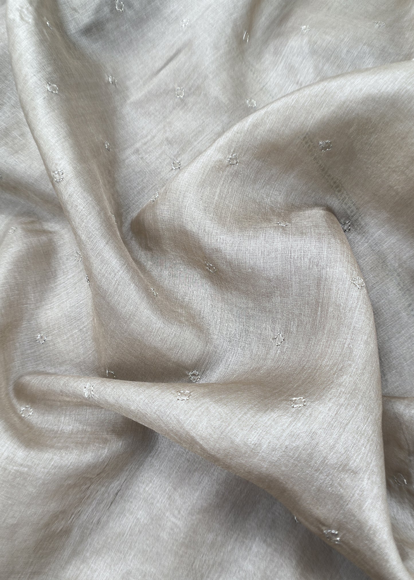 Gery Designer Handloom Desi Tussar Suit Fabric With Embroidery