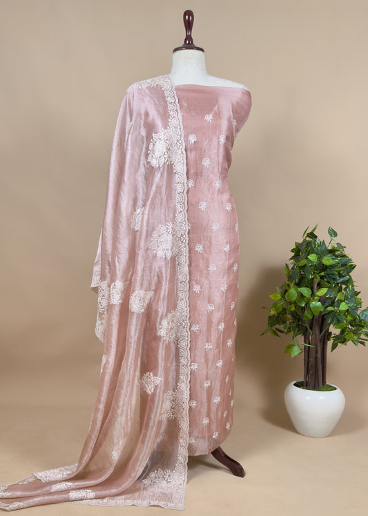 Pink Handloom Tissue-Silk Unstitched Dupatta-Suit