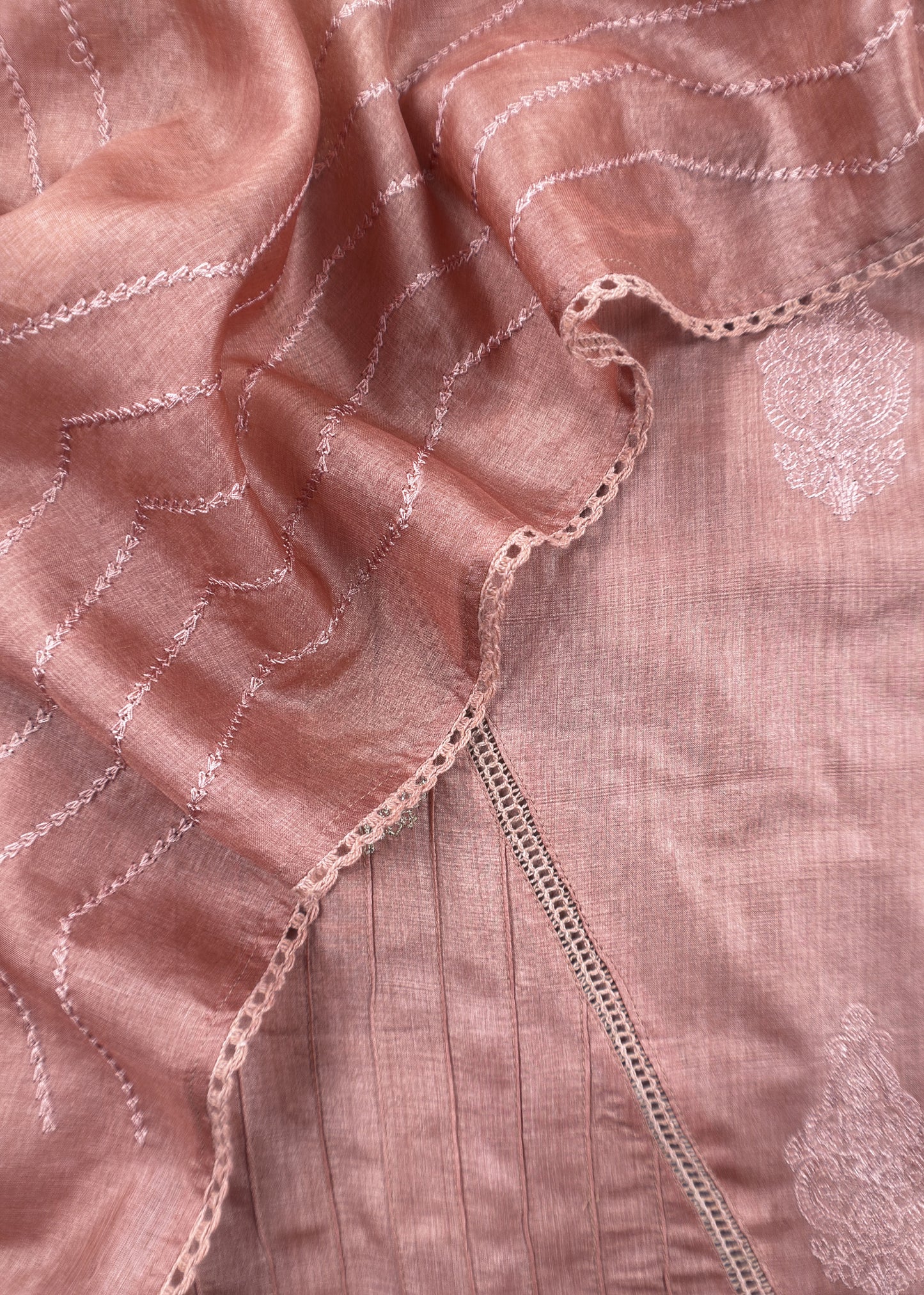 Dusty Mauve Designer Handloom Desi Tussar Suit Fabric With Embroidery