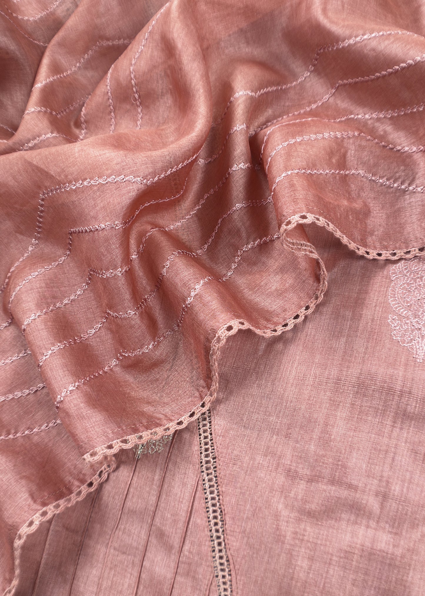 Dusty Mauve Designer Handloom Desi Tussar Suit Fabric With Embroidery