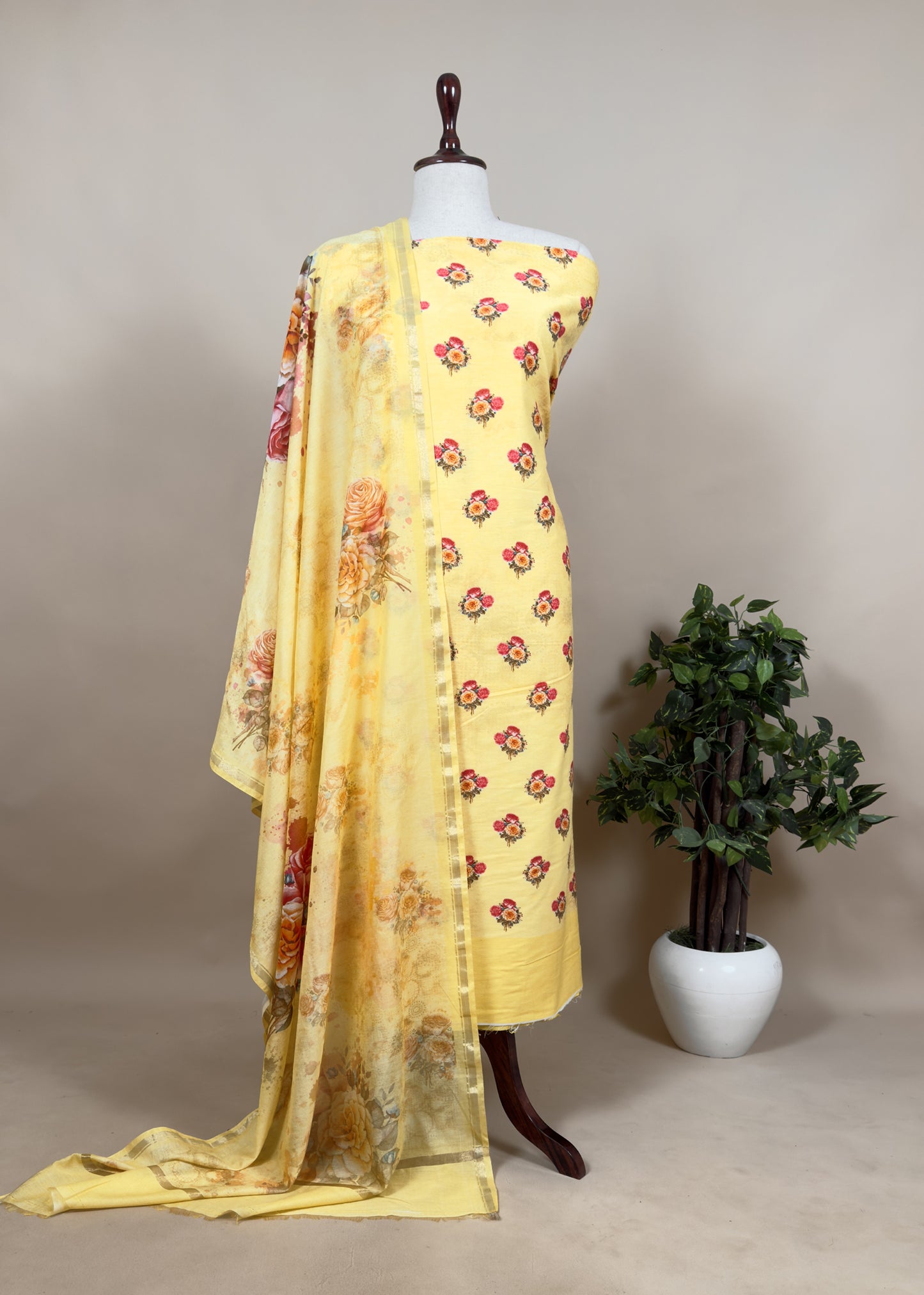 Yellow Digital Print Mulmul Cotton Suit