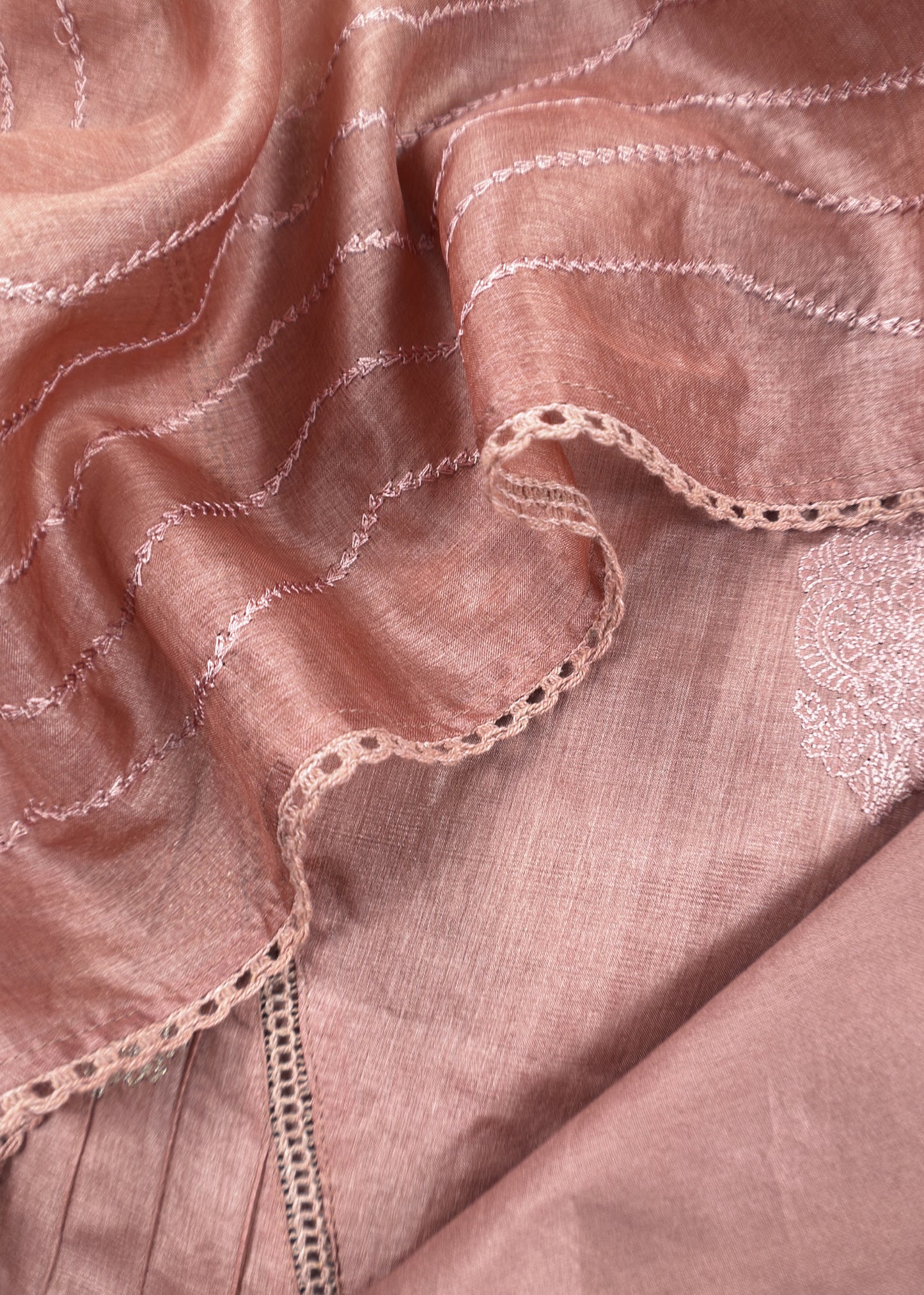 Dusty Mauve Designer Handloom Desi Tussar Suit Fabric With Embroidery