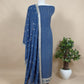 Blue Organza Unstitched Embroidered Silk Suit