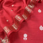 Red Handloom Munga Silk Suit With Zari Weaving