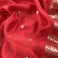 Red Handloom Munga Silk Suit With Zari Weaving