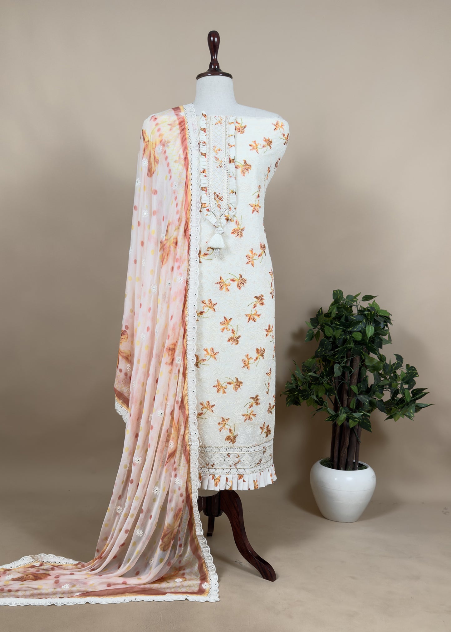 Off White Georgette Suit With Dupatta