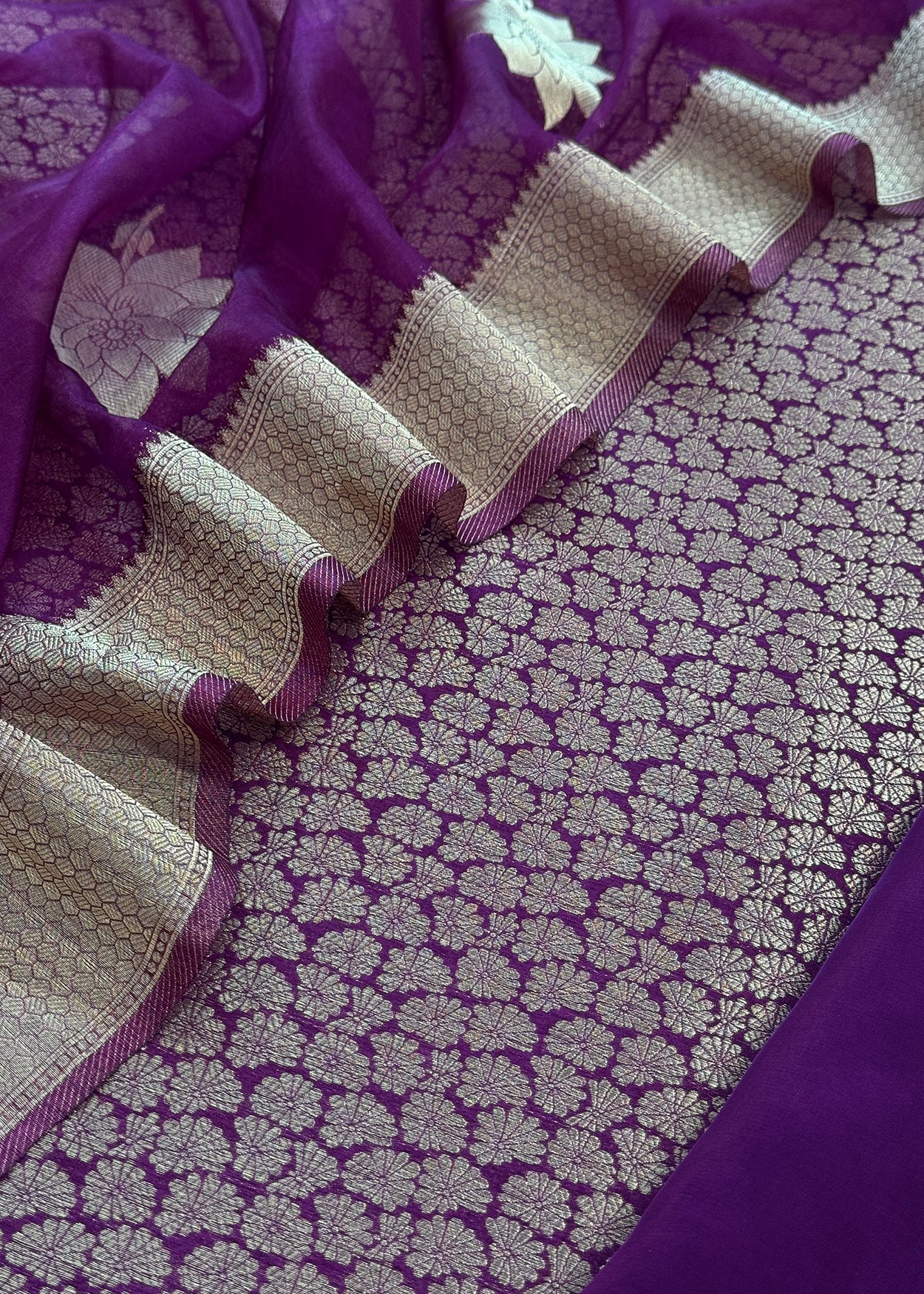 Brocade silk suit set with organza silk dupatta

