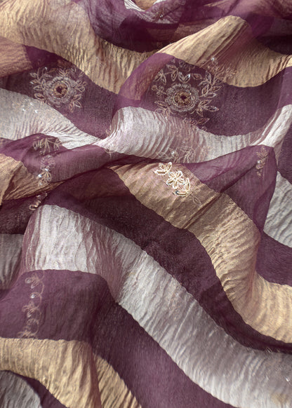 Purple Handwoven Designer Crushed Tissue-Silk Unstitched Suit with Dori  work