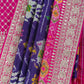Pink With Blue Saree In Handloom Silk Adorned With Handwork Laces