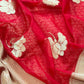 Red Designer Pure Brocade Silk Kurta And Organza Dupatta