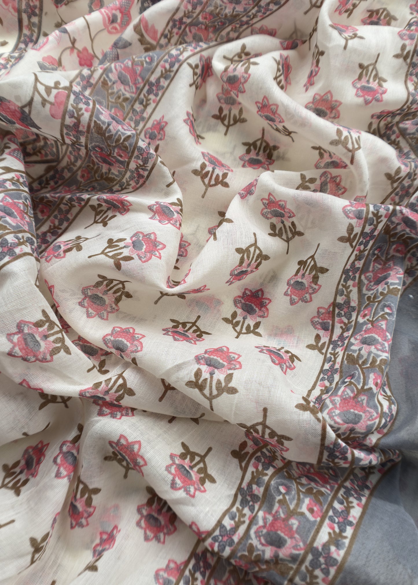 Black Pure Cotton Jaipuri Hand-block Print Unstitched Suit