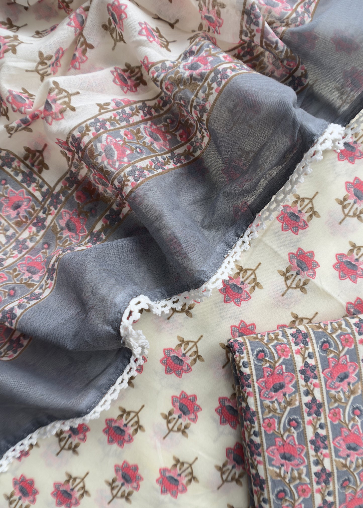 Black Pure Cotton Jaipuri Hand-block Print Unstitched Suit
