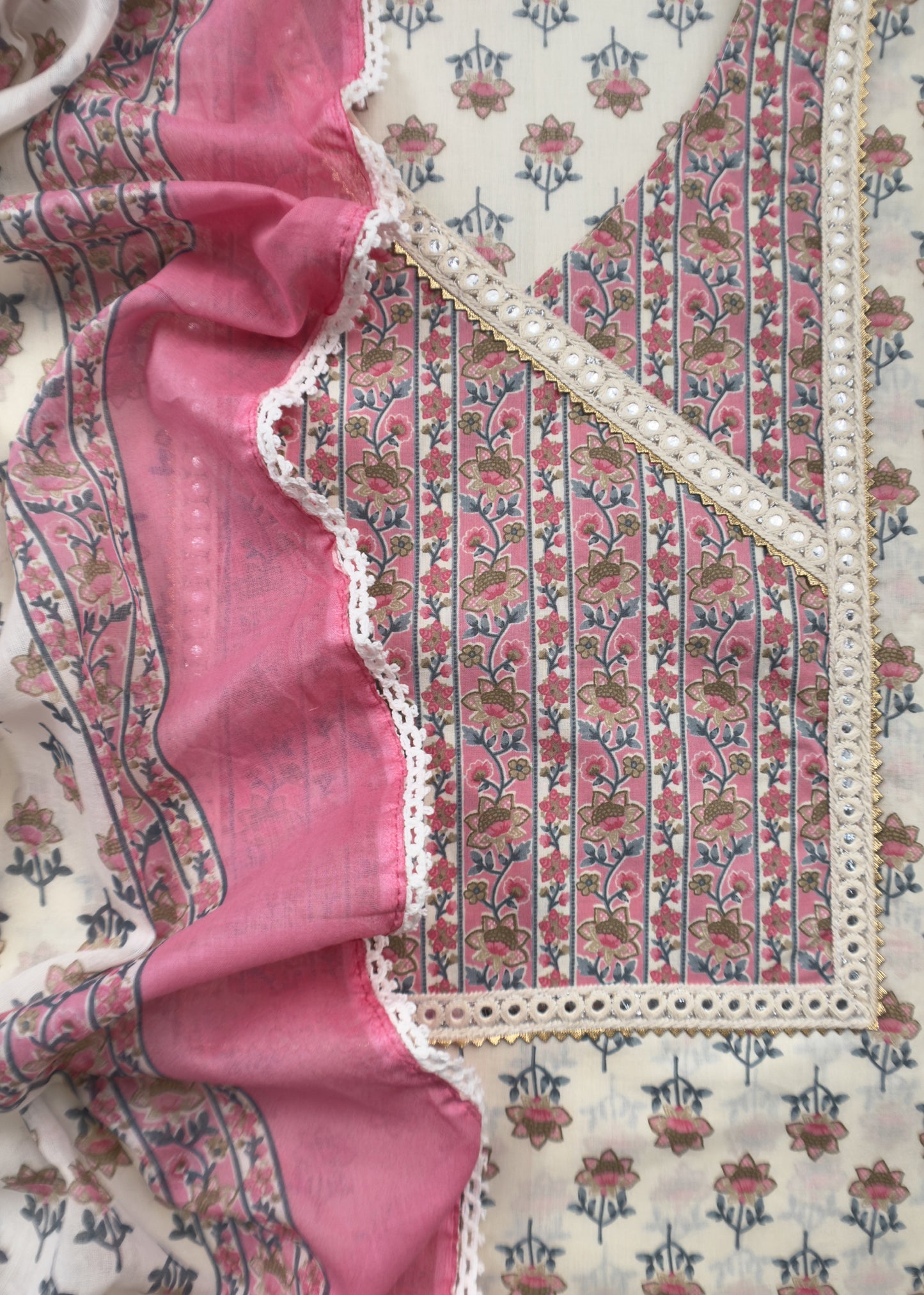 Pink Pure Cotton Jaipuri Hand-block Print Unstitched Suit