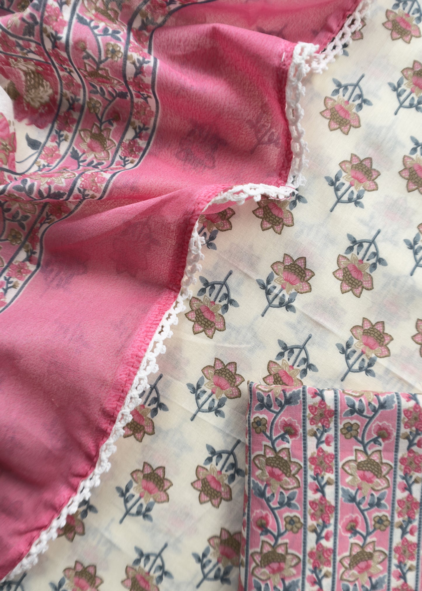 Pink Pure Cotton Jaipuri Hand-block Print Unstitched Suit