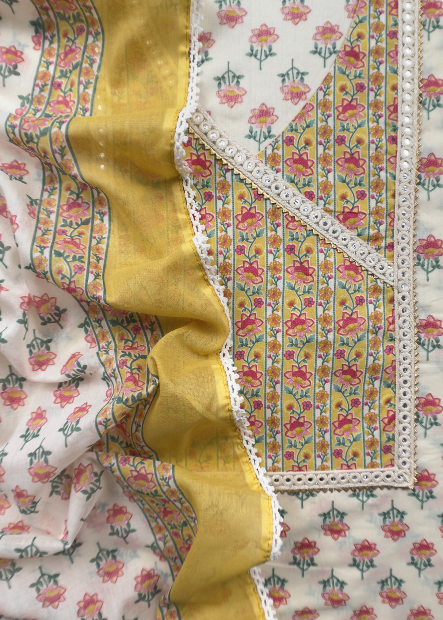 Yellow Pure Cotton Jaipuri Hand-block Print Unstitched Suit
