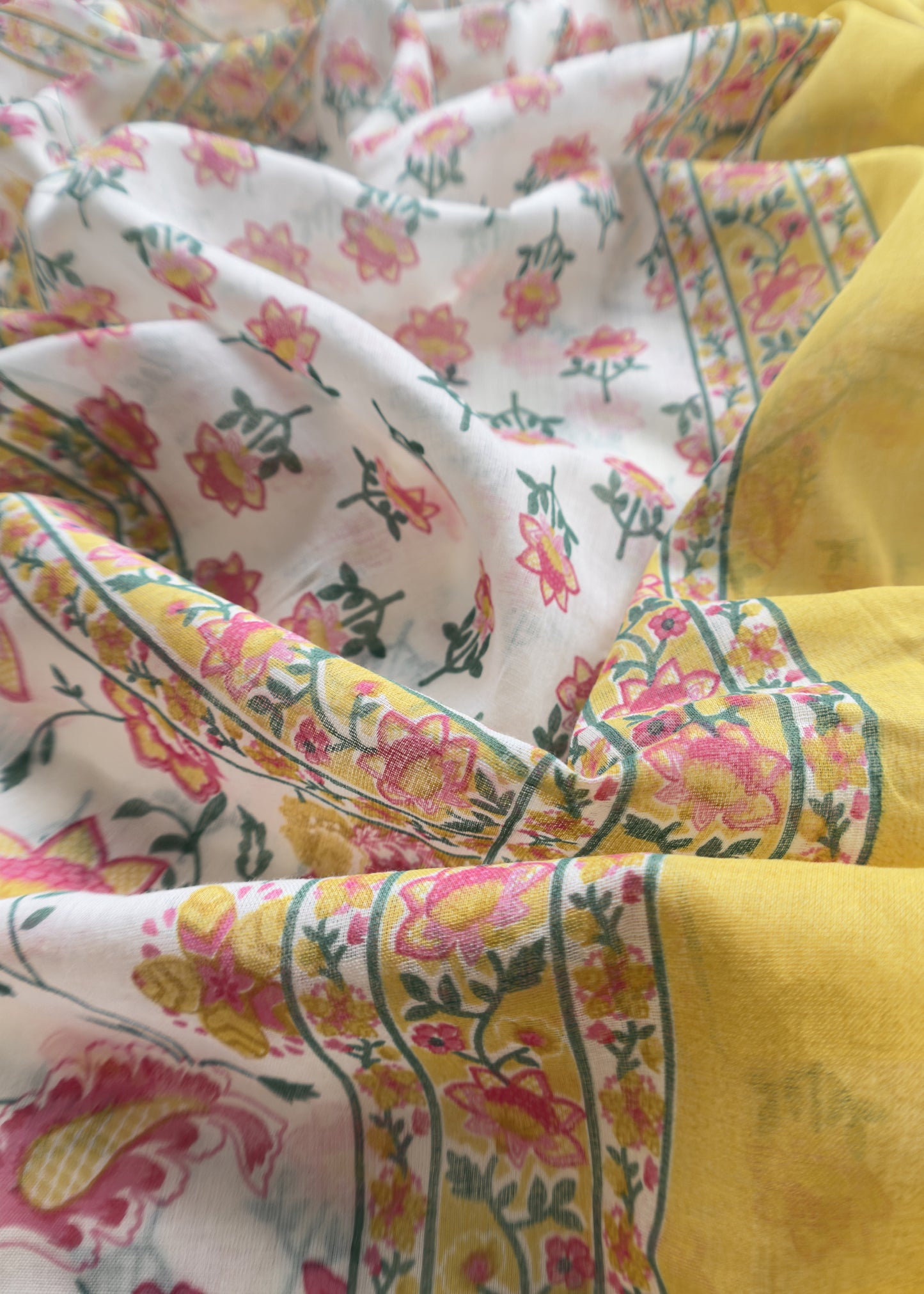 Yellow Pure Cotton Jaipuri Hand-block Print Unstitched Suit