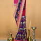 Pink With Blue Saree In Handloom Silk Adorned With Handwork Laces