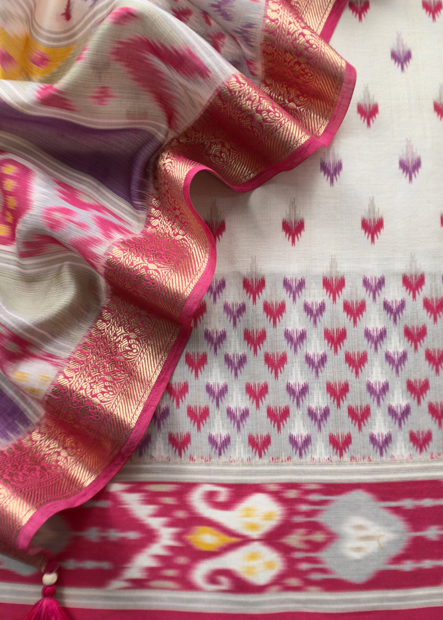 Pink Punch Handloom Ikkat Chanderi Suit Fabric With Maheshwari Border