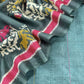 Dark Green Patola Handloom Munga Tussar Suit Fabric With Kantha Stitch Embroidery