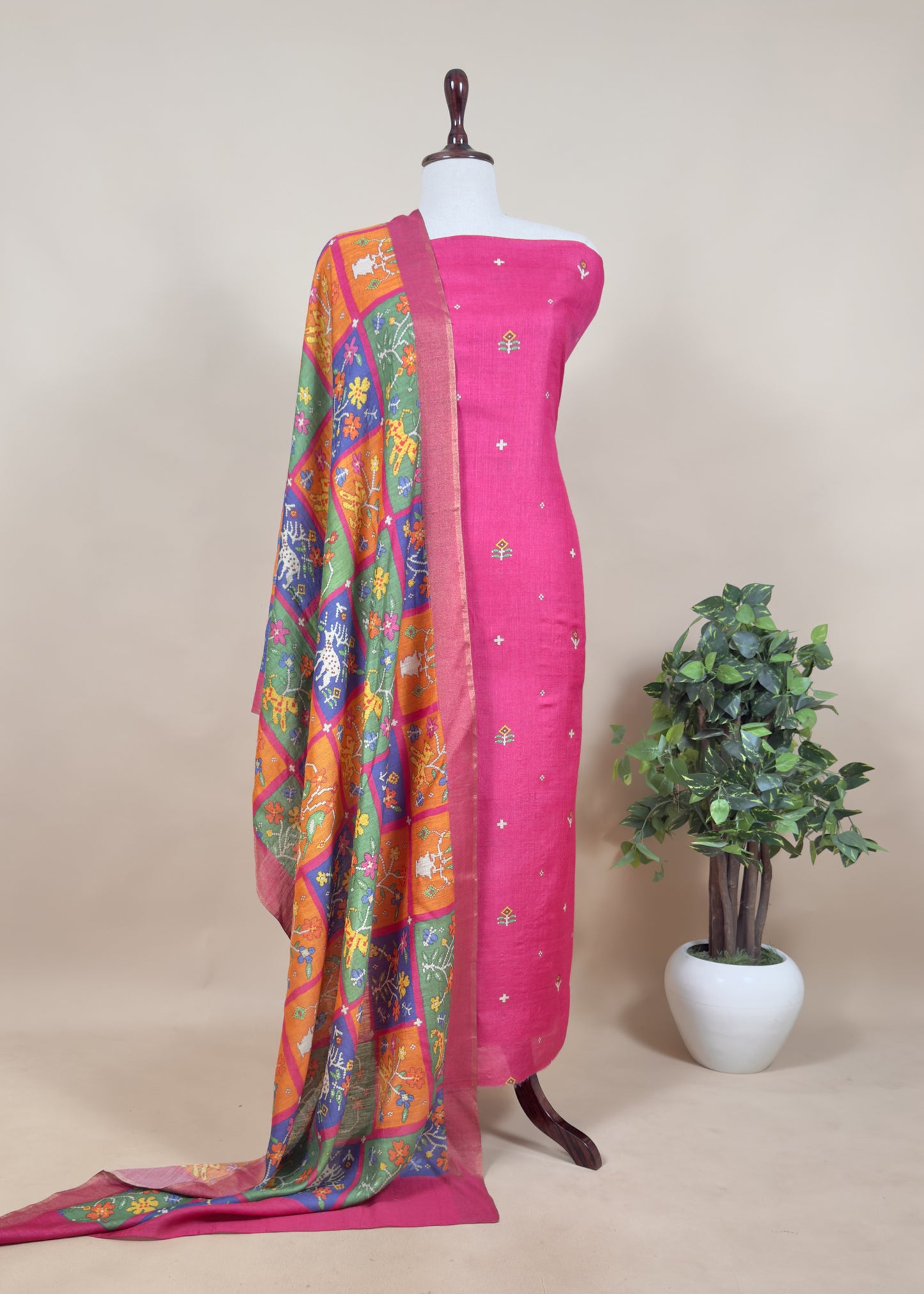 Pink Pure Handloom Tussar Silk Suits Set