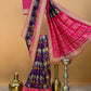Pink With Blue Saree In Handloom Silk Adorned With Handwork Laces