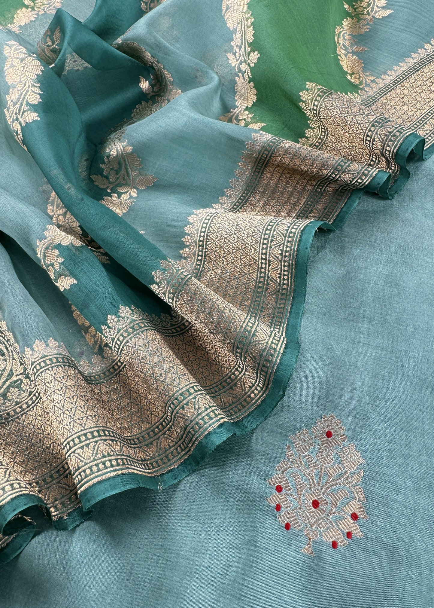 Pastel Blue Handloom Silk Kurta And Rangkaat Kora Silk Dupatta With Meenakari Kadwa Weaving
