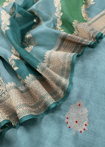 Pastel Blue Handloom Silk Kurta And Rangkaat Kora Silk Dupatta With Meenakari Kadwa Weaving