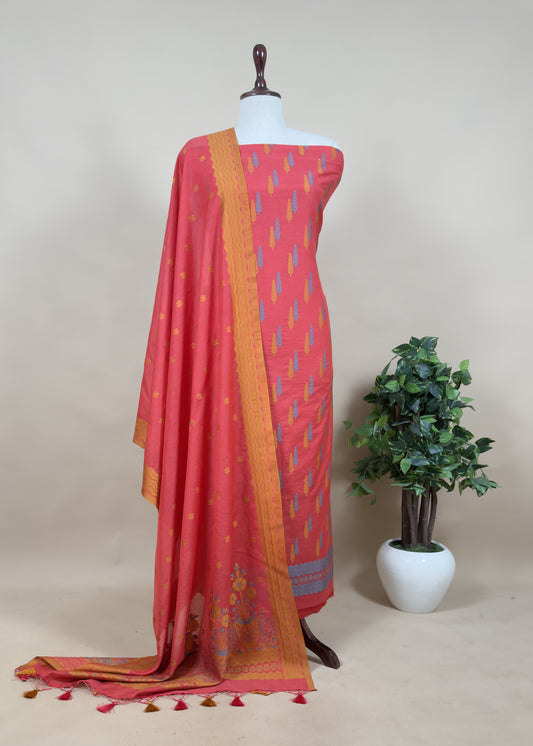 Red Banarasi Chanderi Suit With Resham Tilfi Bootis