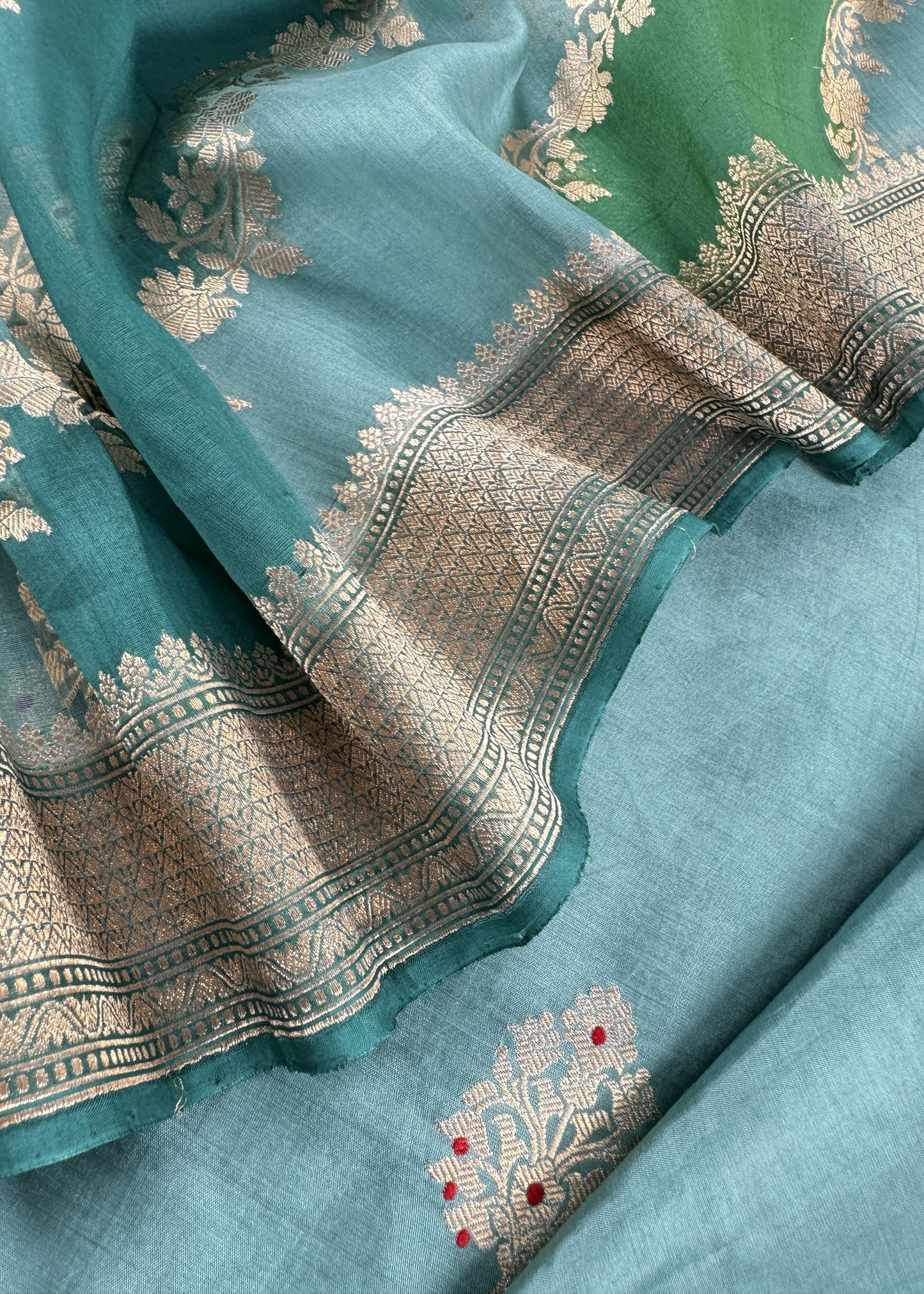 Pastel Blue Handloom Silk Kurta And Rangkaat Kora Silk Dupatta With Meenakari Kadwa Weaving