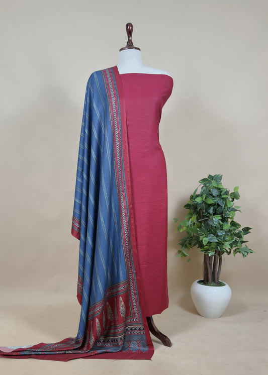 Red Pashmina Suit With Digital Print Dupatta