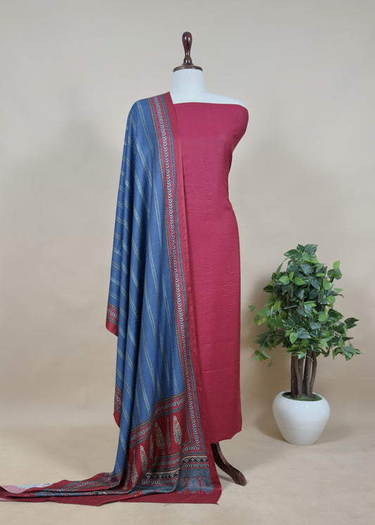 Maroon Pashmina Suit With Digital Print Dupatta