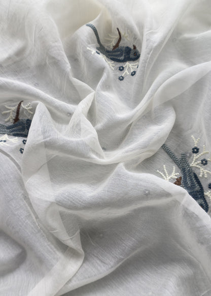 Light Grey Pure Mul Chanderi Suit With Chidiya French Thread Embroidery