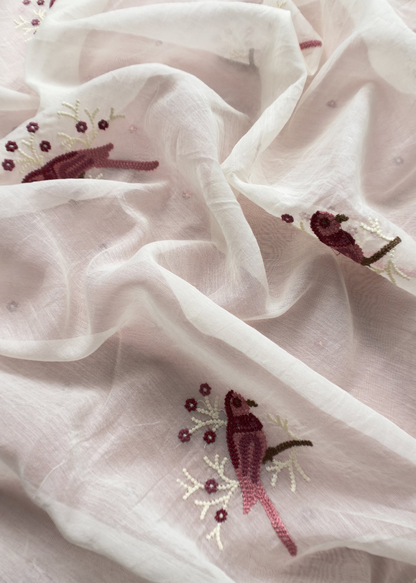 Pastel Pink Pure Mul Chanderi Suit With Chidiya French Thread Embroidery