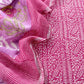 Pink Gulbahar Pure Mulmul Unstitched Suit Fabric With Jaipuri Handblock Print