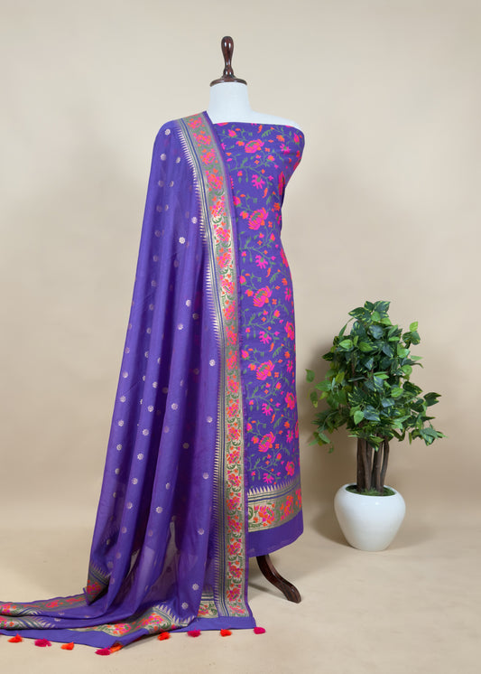 Purple Handloom Banarasi Suit With Paithani Weaving